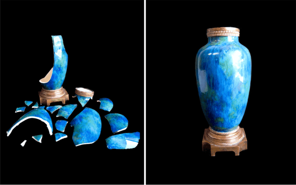 Porcelain Repair Restoration  Blue Vase   Before & After