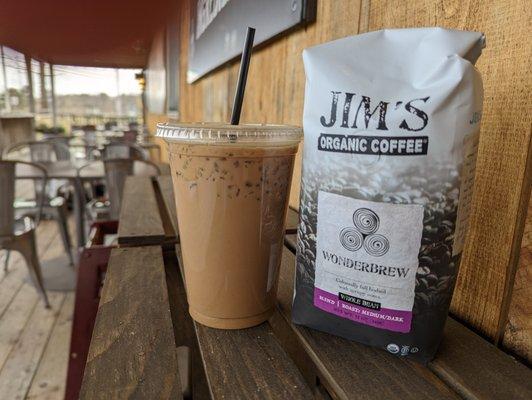 All hot and iced coffee beverages made with Jim's Organic beans