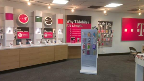 Demo phones on leftside of store.