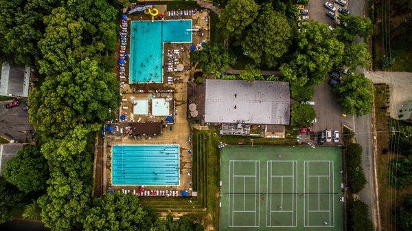 Southampton's 4 pools, lower tennis courts, and ice rink.