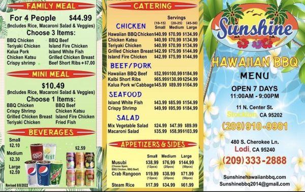 Menu with new prices