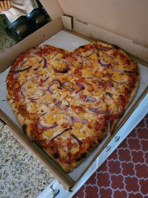 Heart Shaped Pizza (pineapple and onion)