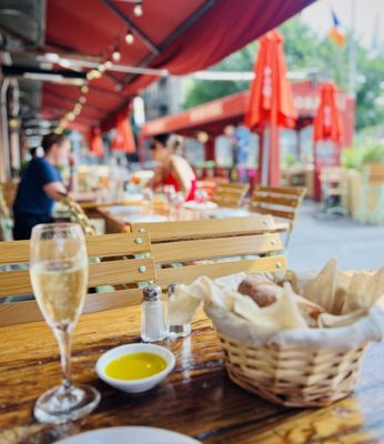 Champagne and the staple delicious bread & olive oil served with grace and elegance.