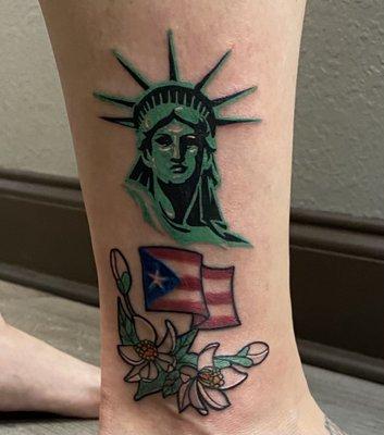 New York Statue of Liberty, Puerto Rican flag and Florida orange blossoms!