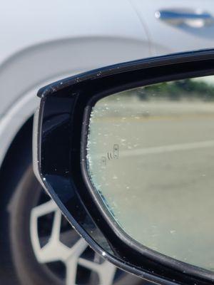 Lint left on my sideview mirror by whomever wiped the car.