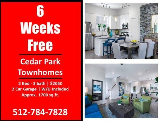 Cedar Park Townhomes | 6 Weeks Free