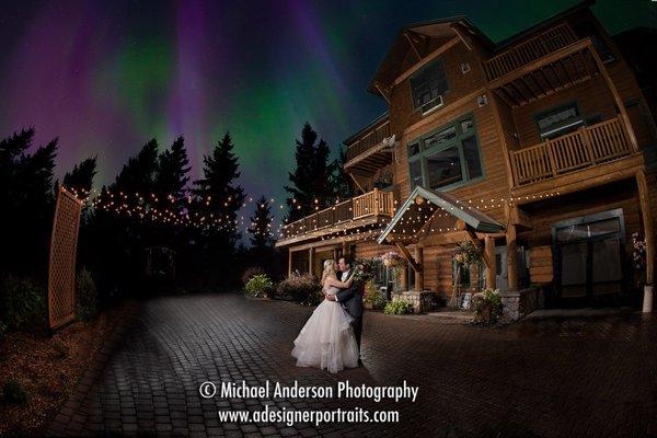 Stunning light painted wedding photo created at Grand Superior Lodge on Lake Superior.