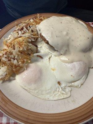 Country fried steak and eggs