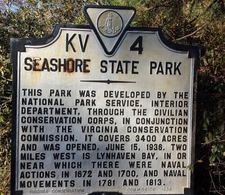 Seashore State Park Marker on Shore Drive