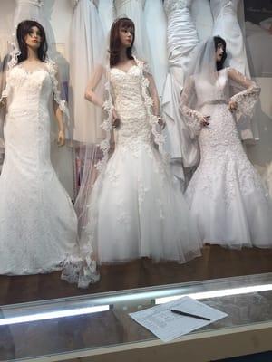 Summer bridal display of some of our mermaid style gowns !