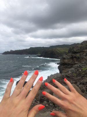 Cici did An amazing job on my Dip manicure with tips just in time for my tropical vacation! So bright and so fun!