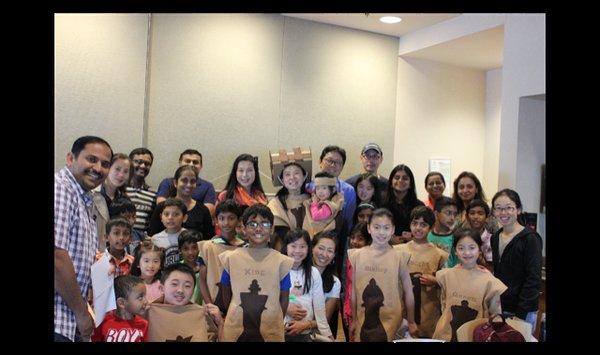 Chess club families at Dublin Public Library after chess class and tournament.