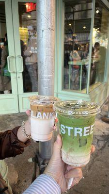 Iced Strawberries & Cream Latte & Iced Banana Bread Latte