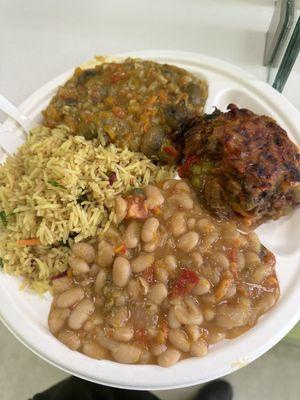 Basmati rice,mushrooms suoffle, eggplant, lasagna and white beans