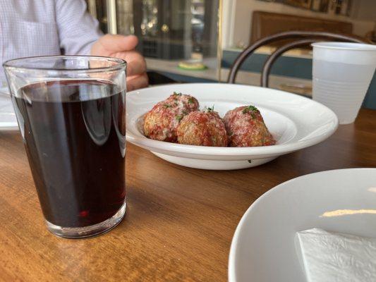 house wine and meatballs