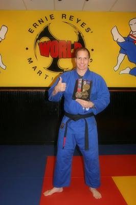 David Hughes with medals after his win at the 2014 World Jiu-Jitsu Championship.