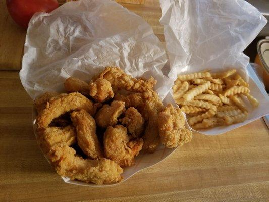 Pound of shrimp with a side of fries