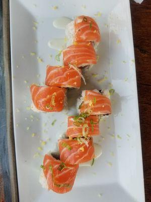 Hermosa Roll - yellowtail, crab stick, salmon, negi oil, citrus zest. FRESH and delicious!