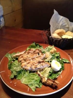 Grilled Chicken Caesar Salad with Rolls