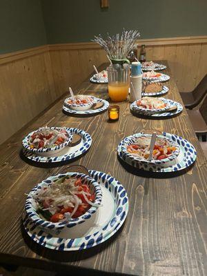 Salad with tomatoes, cucumbers, ans onions.