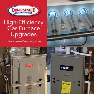 Hi Efficiency gas furnace forced hot air central air heating system repairs, maintenance and upgrades. Financing options available.