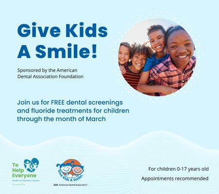 Free dental screenings and hygiene kits for kids 0-17 at T.H.E.  La Brea through March 31.