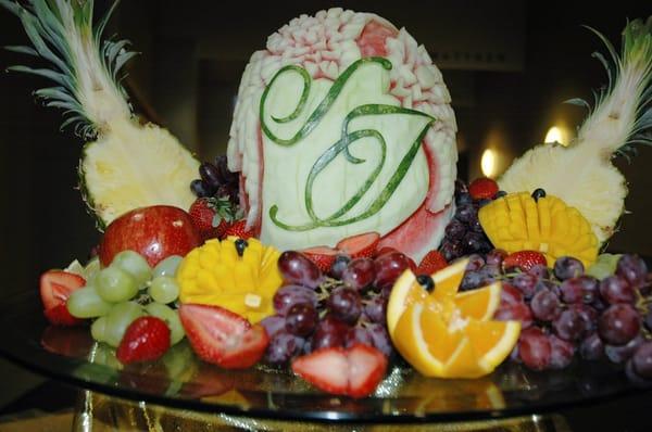 Bride & Groom Initials on Watermelon