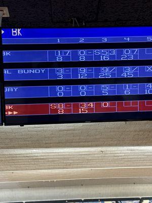 Some of my relatives score. I wasn't too focused on winning I didn't film my own lane.