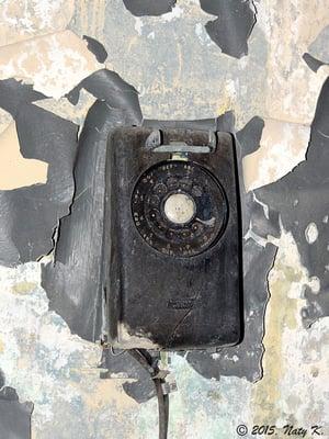 Original rotary phone, inside the fallout shelter.