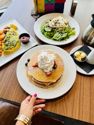 Pancakes, Avocado Toast