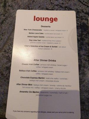 Dessert menu