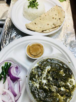 saag paneer with rice & roti