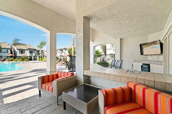 Poolside cabana with TV lounge