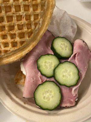 Ham and Chèvre waffle sandwich