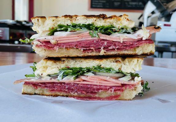 Go with the weekly special, a family favorite or build your own. Salami, mortadella, arugula, herb mayo and giardiniera