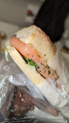 Marinated salmon on baguette