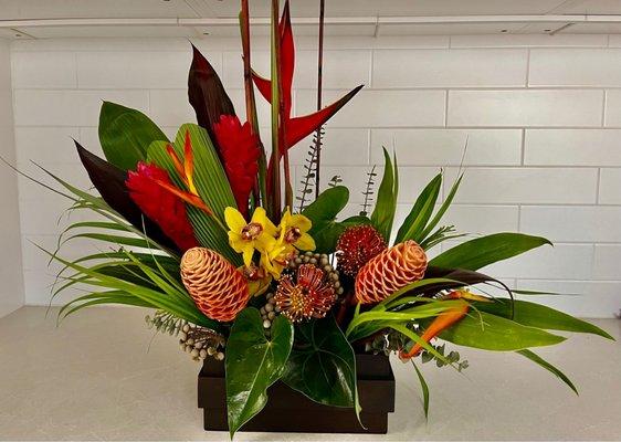 Orchids, gingers, pin cushions, bird of paradise