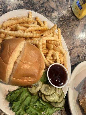 Bacon cheddar bbq burger and fries