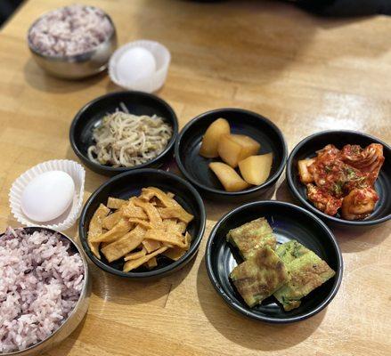 Banchan and Raw Egg