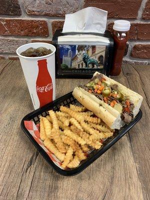 Italian Beef fries and pop