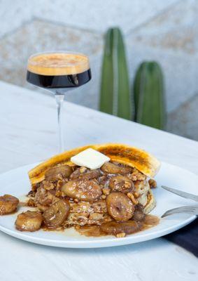 Bananas Foster Pancakes with an Espresso Martini