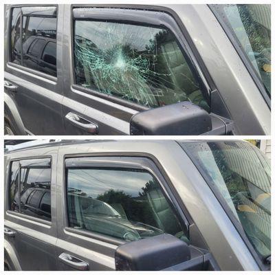 Cracked car window that got replaced for a Jeep commander.