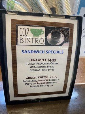 Sandwich specials! $3.99 and $4.99!!