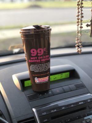 Redeemed my coupon for a free, very large, DD travel mug...unlimited $.99 refills thru the end of June