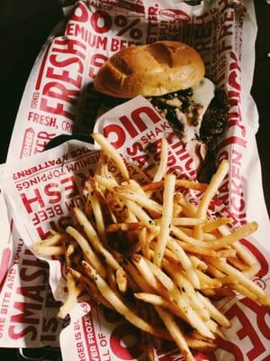 mushroom burger and fries (I could live off these fries)