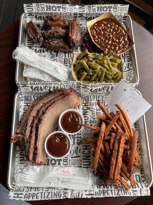 Brisket lunch platter and the wings lunch platter