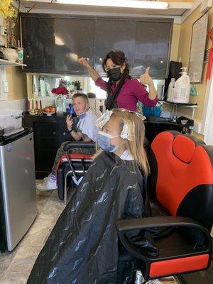 Kids getting their hair cut and colored