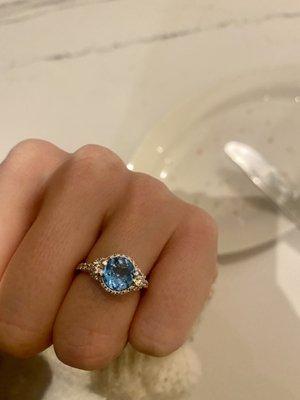 London Blue Topaz and Diamond Engagement Ring - unique design by Veraggio