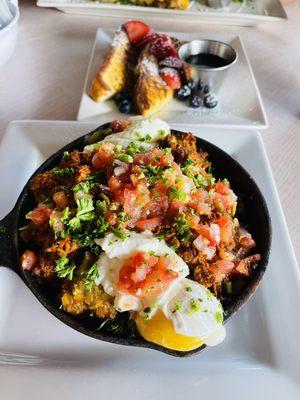 Vegan Tater Tots , they where gracious & substituted the Tots for sweet potatoes, and I added a poached egg . Delicious , very filling .