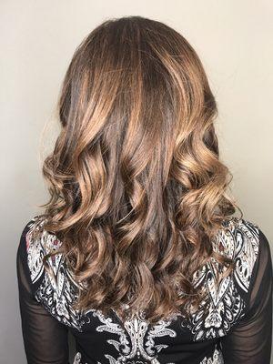 Rose gold and blonde balayage by Owner Ken Bradshaw.